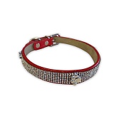 Ошейник TopPet со стразами 15мм, 29-35 см, Красный