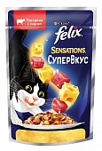 Влажный корм Felix Sensations Супервкус для кошек, со вкусом говядины и сыра, в желе, 75 г