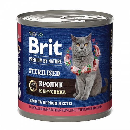 конс. Brit Premium by Nature 200г с Кроликом и брусникой для стерилизованных Кошек