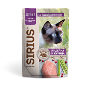 пауч SIRIUS для Стерилизованных Кошек, кусочки в соусе Индейка и Курица 85г