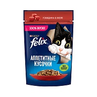 Влажный корм Felix Аппетитные кусочки для взрослых кошек, с говядиной в желе, 75 г