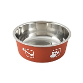 Миска TopPet BL-135, металическая на резинке 0,35л (лапки, косточки) терракотовая