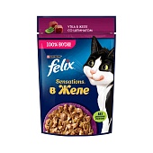 Влажный корм Felix Sensations для взрослых кошек, с уткой в желе со шпинатом, 75 г