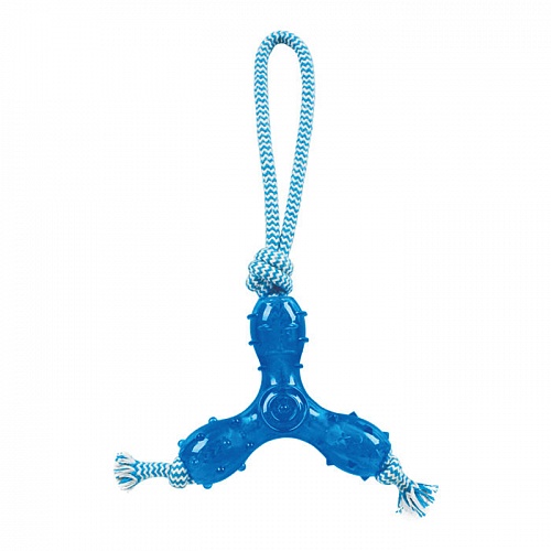 Игрушка "Грызлик Ам" Треугольник с веревкой Синий ТPR, 27см для Собак