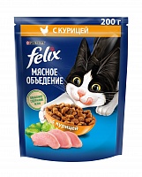 Сухой корм Felix Мясное объедение для взрослых кошек, с курицей, 200 г